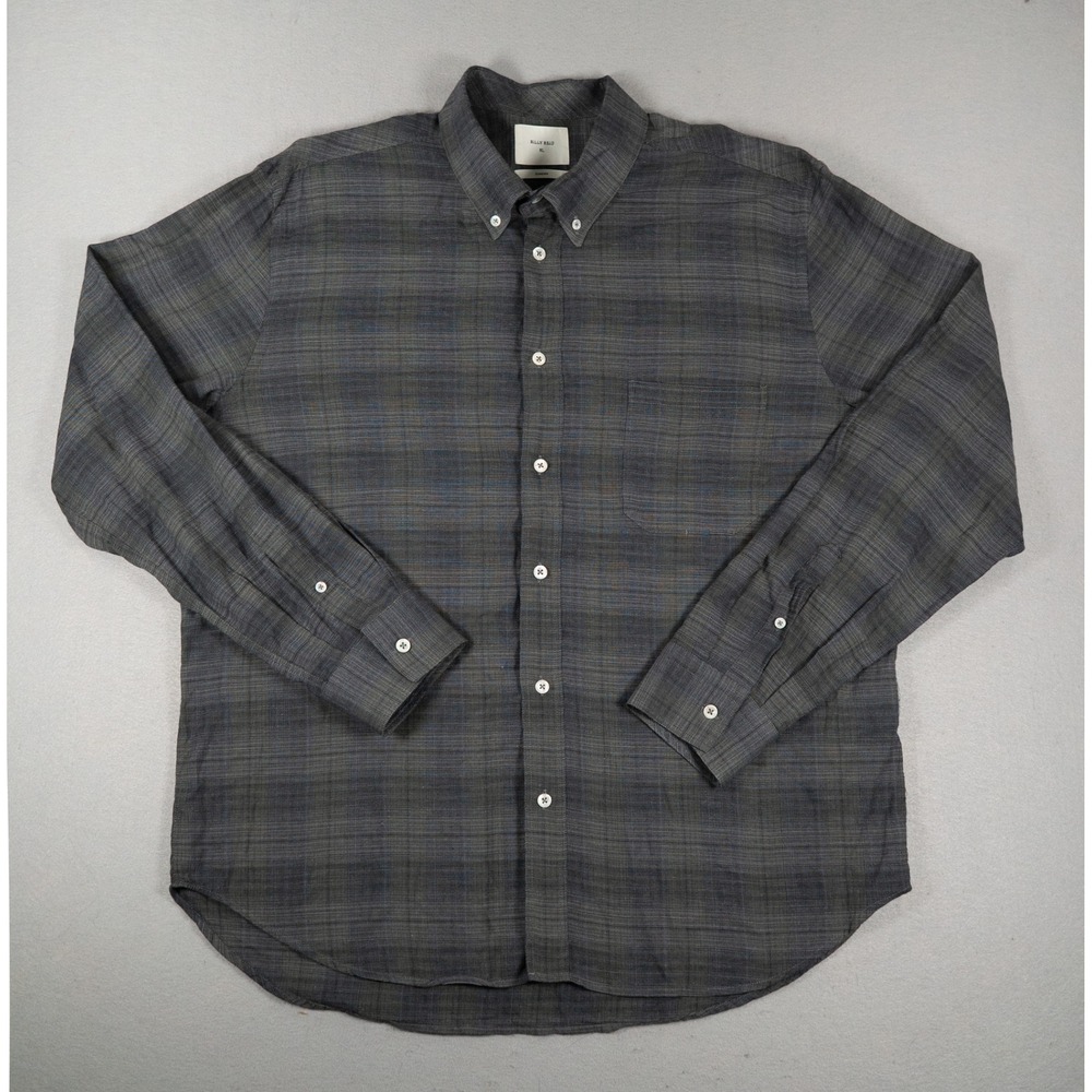 Billy Reid Mens Standard Fit Plaid Button Down Shirt Gray Blue XL Long Sleeve